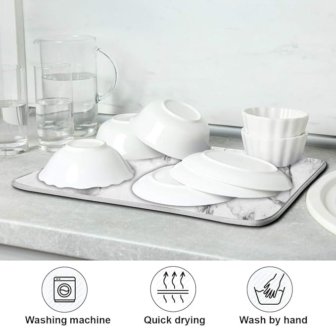 Black Grey Marble Dish Drying Mat 18x24 for Kitchen White Marble Print Dishes Pad Dish Drainer Rack Mats Absorbent Fast Dry Kitchen Accessories