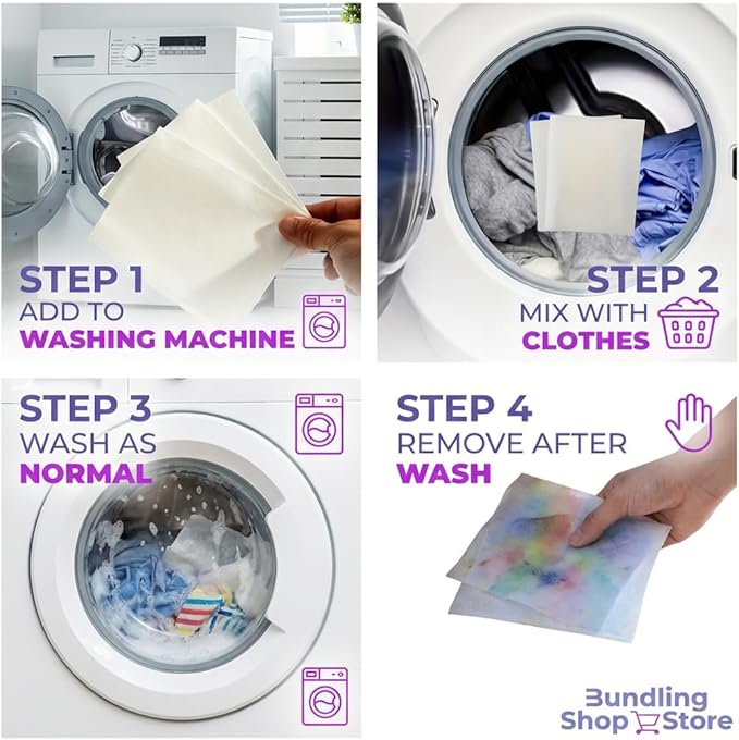 Color Catchers for Laundry- Pack of 50 White Laundry Sheets, Color Absorbent Paper for Mixed Washing, Non Abrasive Fabric Care, Thin & Soft Washing Machine Accessories