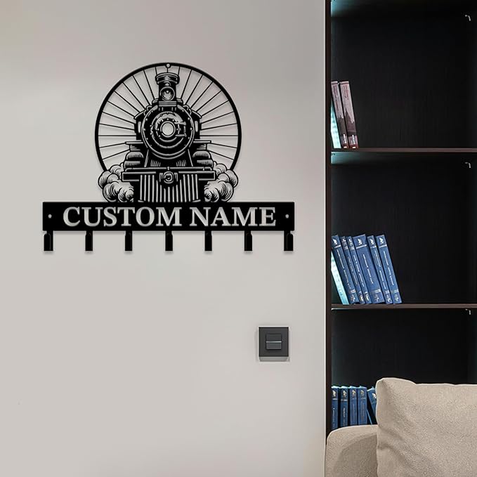 Personalized Train Metal Keys Hooks,Custom Name Metal Train Keys Hooks,Black Metal Train Wall Home Storage Decorative Keys Hooks,Key Holder Hooks for Wall (Style K)