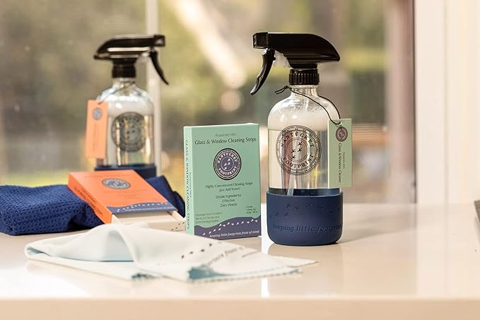 Nantucket Footprint Empty Clear Glass Spray Bottles |16 oz Glass Spray Bottle | Silicone Based Glass Spray Bottle | Use Cleaner Strip Refills