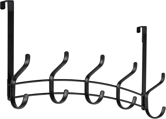 LYNK Professional® Home™ Over The Door Hooks - 10 Hook Over The Door Hanger - Over Door Coat Rack - Hanging Towels or Clothes - Bathroom, Bedroom or Laundry Room - Lifetime Ltd. Warranty – Black
