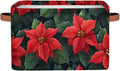 Storage Baskets Bin, Christmas Winter Poinsettia Collapsible Canvas Fabric Storage Bin Decorative Baskets Toy Organizer Rectangle Storage Boxes with Handles for Home Shelves Nursery, J-006