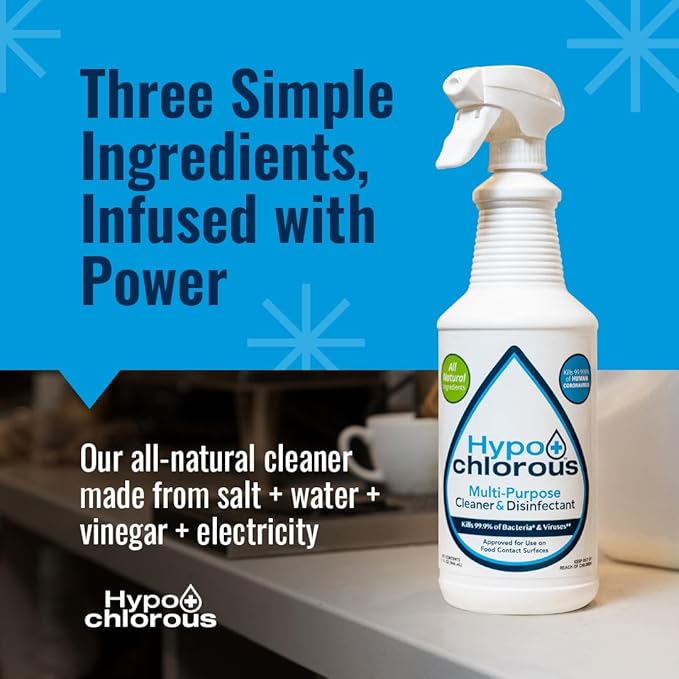 Hypo+Chlorous Hypochlorous Acid Spray For Home 1 Gallon - Cleaner & Disinfectant – Safe for Kids & Pets – Multi-Purpose Hypochlorous Acid Cleaner – Eco-Friendly HOCl Spray