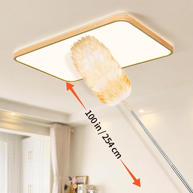 FeelfunFeather Extendable Cleaning Duster,Extra-Long Telescoping Feather Dusters with Stainless Steel Extension Pole Up to 100" for Cleaning High Ceiling Fan, High Ceilings,Furniture