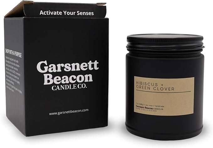 Hibiscus + Green Clover | Luxury Scented Matte Black Jar Soy Candle with Box | Hand Poured in The US | Highly Scented & Long Lasting
