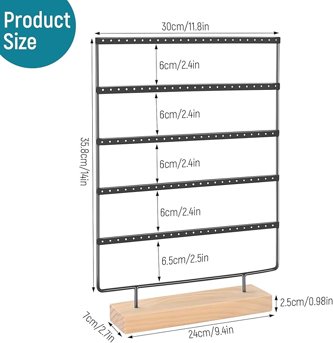 5 Tier 120 Hole Earring Holder Organizer, Rust Proof Metal and Wooden Base Jewelry Organizers and Storage for 60 Pairs of Earrings, Suitable for Home Storage and Sales Display