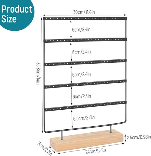 5 Tier 120 Hole Earring Holder Organizer, Rust Proof Metal and Wooden Base Jewelry Organizers and Storage for 60 Pairs of Earrings, Suitable for Home Storage and Sales Display
