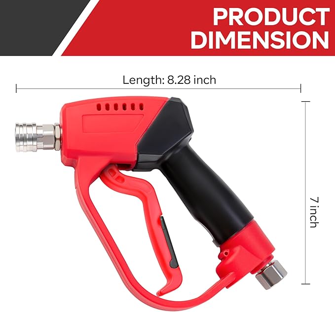 AURORA CAR Short Pressure Washer Gun 5000PSI，High Pressure Washer Gun with 5 Spray Nozzle Tips, 3/8" Quick Connect Plug and M22-14/15mm Fittings, Power Washer Gun Compatible with Foam Cannon，12 GPM