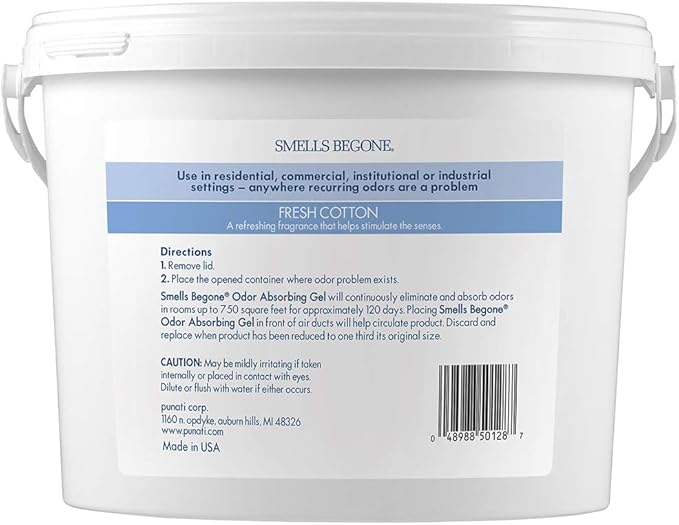SMELLS BEGONE 1-Gallon Gel Odor Eliminator – High-Capacity, Long-Lasting Odor Absorber for Large Basements, Garages, Workshops & Commercial Areas – Removes Odors with Essential Oils (Fresh Cotton)