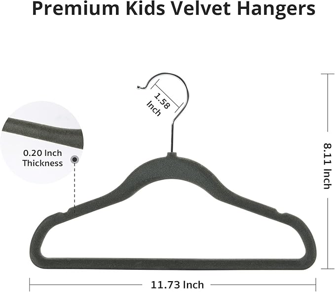 Velvet Baby Hangers, 50PCS Kids Velvet Hangers, Non-Slip & Space Saving Velvet Baby, 11.8 Inch Baby, Toddler, Felt for Toddler Children Closet (Gray)