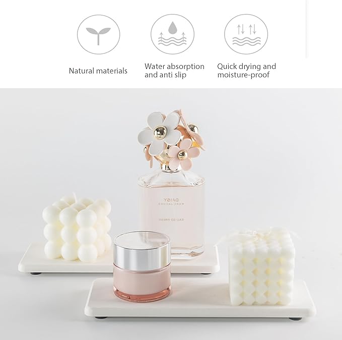 NiuYichee 2 Pcs Water Absorbing Stone Trays, Kitchen/Bathroom Sink Soap Dish, Diatomite Tray Used for Hand Soap & Cosmetic Bottles in The Modern Home, 3.15" W x 8.7" L, White