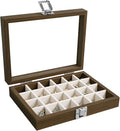 Wudygirl Wood Jewelry Organizer Small Jewelry Box Jewelry Tray with Lid Earring Organizer for Women Velvet Ring Holder Jewelry Storage Display for Drawer Earring Case 24 Grid (Beige)