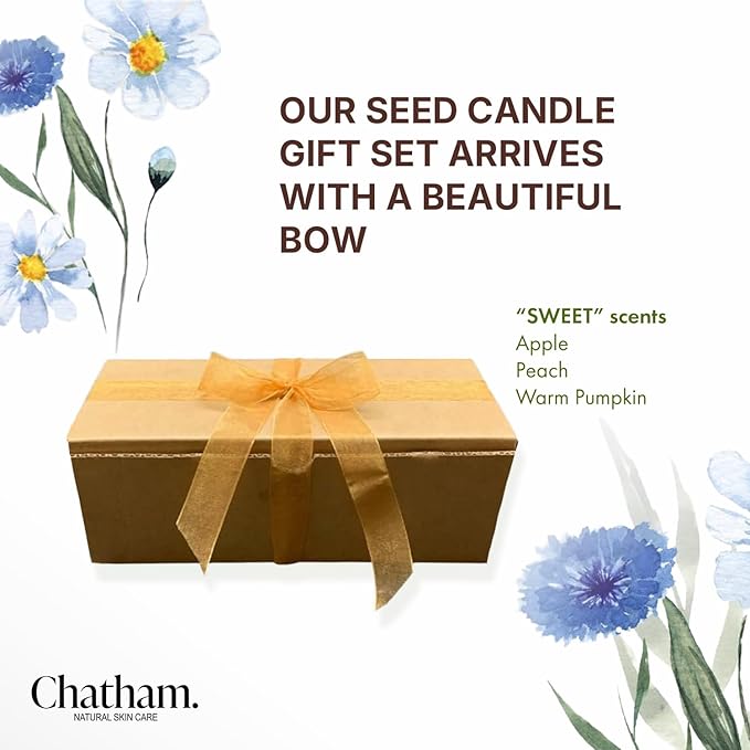 Chatham Natural 3-Pack 6 oz Seed Candles in Glass with Lid - Home Scented Soy Wax Candles with Natural Cotton Wicks - No Waste Reusable Glass Jars - Home Decor Candle Gift Set