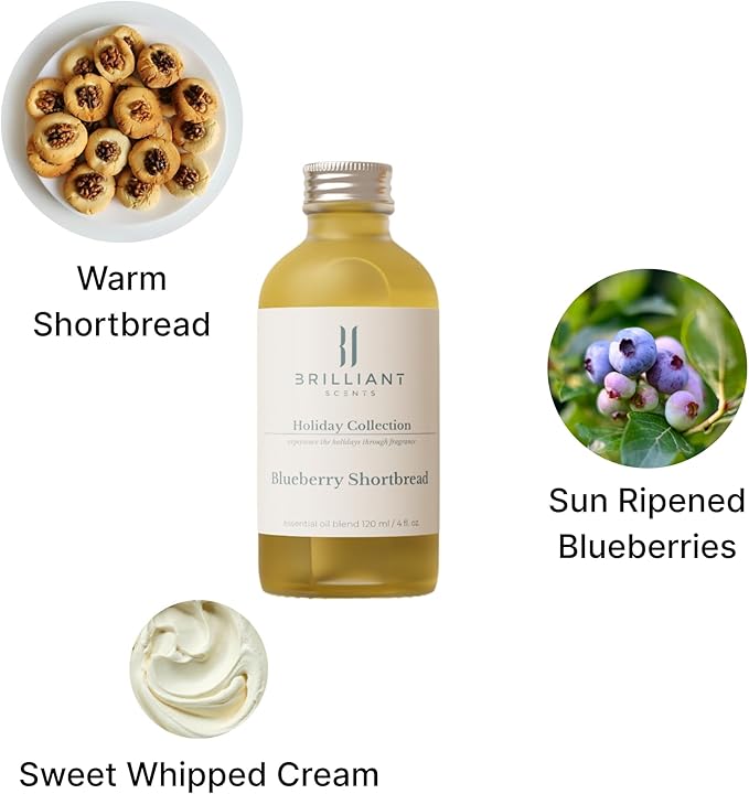 Brilliant Scents Blueberry Shortbread Fragrance Oil 500ml - Premium Diffuser Oil for Home, Office, Hotels - Long Lasting, Plant-Based, Meets IFRA Standards, USA-Made - Blueberries, Whipped Cream Scent