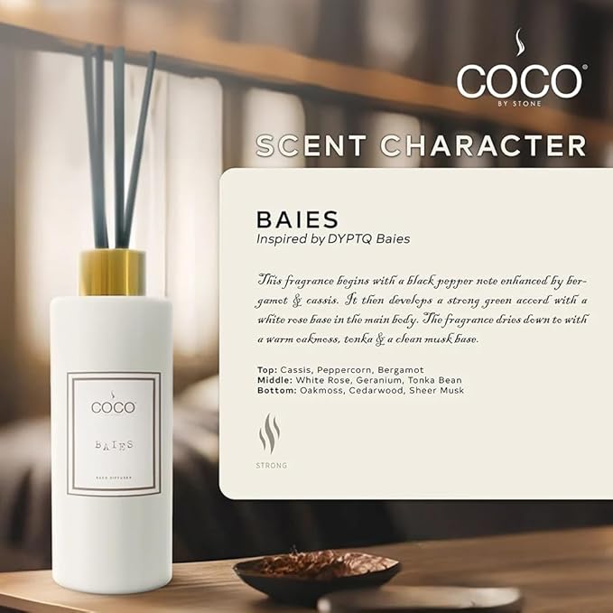 COCO by Stone 5oz Reed Diffuser (Baies) Luxury Scented Oil Diffuser Aromatherapy, Reed Diffusers for Home, Diffusing Oil Fragrance,Fragrance Products, Reed Diffusers for Home, Vegan