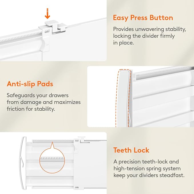 Lifewit 5" Tall 9 Pack Deep Drawer Dividers, 30 –47cm/11.5-18.5" Expandable Drawer Divider for Clothes, White Dresser Drawer Storage Organizers, Clothing Drawers Separators for Dresser Kitchen Bedroom