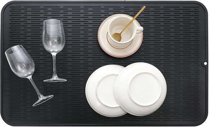 MicoYang Silicone Dish Drying Mat for Multiple Usage,Easy clean,Eco-friendly,Heat-resistant Silicone Mat for Kitchen Counter or Sink,Refrigerator or Drawer Liner Black 3XL 28 inches x 18 inches