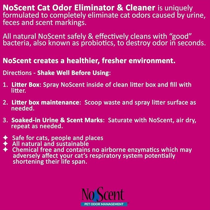 No Scent - Cat Litter Box Cleaner - 128 Fl Oz (3.8 L) - Odor & Stain Remover with Probiotic Formula - Freshener for Furniture, Fabric, Hard Surfaces & Car