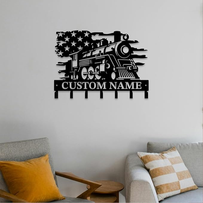 Personalized Train Metal Keys Hooks,Custom Name Metal Train Keys Hooks,Black Metal Train Wall Home Storage Decorative Keys Hooks,Key Holder Hooks for Wall (Style H)
