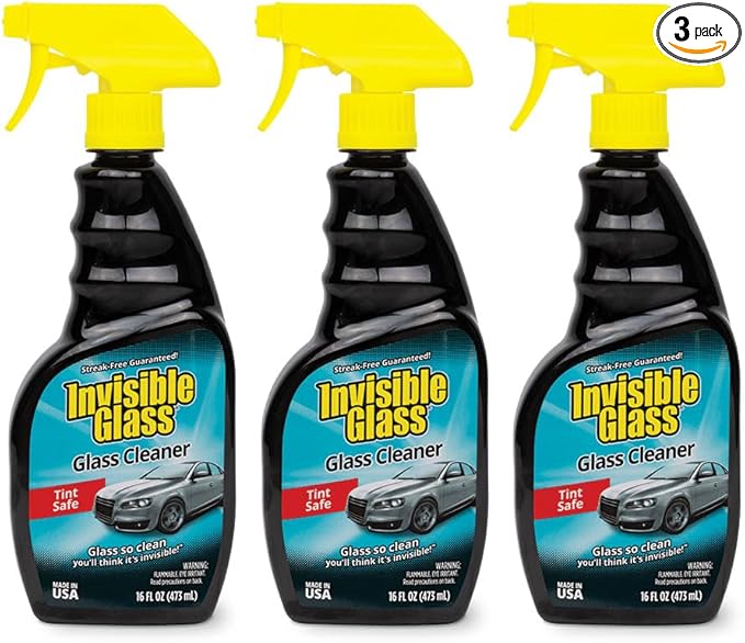 Invisible Glass 92163-3PK Premium Glass Cleaner Spray for Car Windshields and Windows, Automotive and Home Window Cleaner, Streak-Free, Ammonia-Free, Tint-Safe – 16 fl oz (Pack of 3)