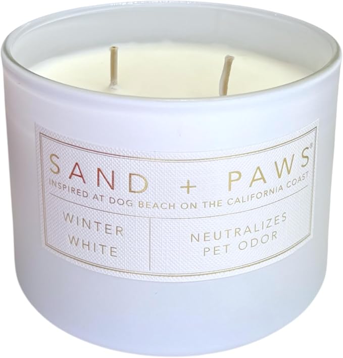 Sand + Paws Scented Candle - Winter White - Additional Scents and Sizes –Luxurious Air Freshening Jar Candles Neutralize pet Odors and Enhance Home décor – 100% Cotton Lead-Free Wicks - 12 oz