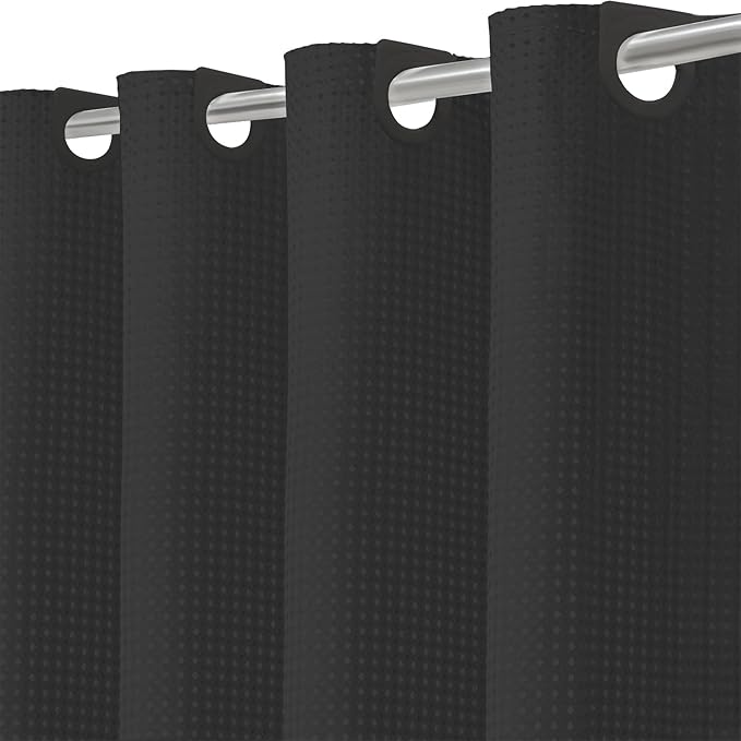 Inhousolu No Hook Waffle Weave Shower Curtain with Removable Snap in Fabric Liner Set for Bathroom, 230 GSM Heavy Duty Weighted Hem, Water Repellent Washable Bath Curtains, 36 x 72 Inch, Black
