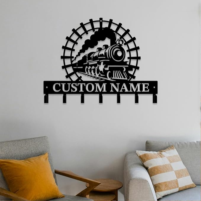 Personalized Train Metal Keys Hooks,Custom Name Metal Train Keys Hooks,Black Metal Train Wall Home Storage Decorative Keys Hooks,Key Holder Hooks for Wall (Style B)