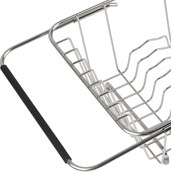 BTLATHA Sink Dish Drainer Rack, Expandable 304 Stainless Steel Dish Drying Rack Organizer with Stainless Steel Utensil Rack, Adjustable 14.96" to 20.59" Inside The Sink (up to 7 Upright Utensils).