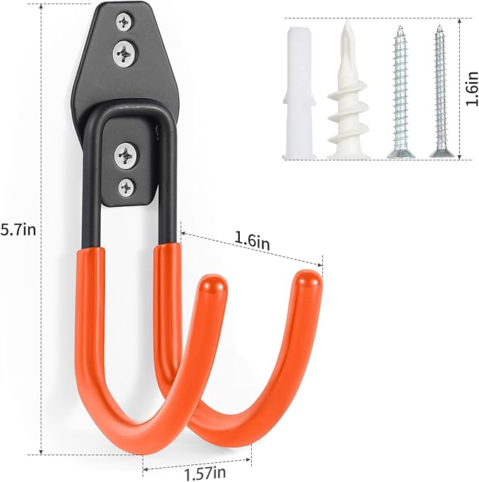 Heavy Duty Hose Hook, Garage Storage Utility Hooks, Garden Hose Hooks with Coating, Wall Mount Hooks for Bikes, Tools, Ladders, Cables, and Outdoor Equipment, Orange