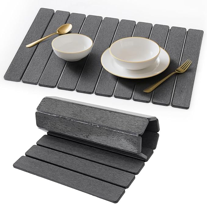 Stone Drying Mat for Kitchen Counter, Quick Diatomaceous Earth Mats for Dishes, 23.6"L x 15.7" W Super Absorbent Fast Drying Collapsible Countertop Stone Mat (Dark Grey, Extra Large)