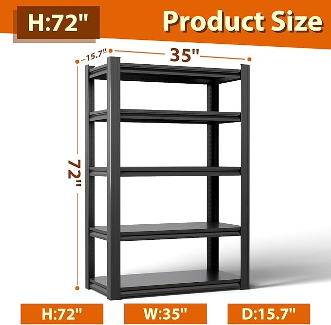CXDMB Metal Storage Shelves Unit,5-Tier Adjustable Heavy Duty Garage Shelving,3000LBS Garage Storage Industrial Shelves,Storage Racks,Steel Shelf Suitable for Shop,Warehouse,Basement