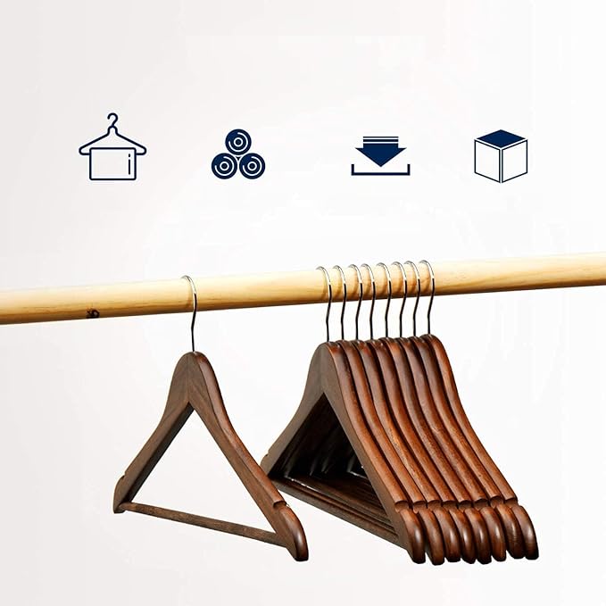 Wooden Hangers Wood Suit Hangers with Non Slip Pant Bar, Clothes Hangers for Coat,Shirts, Jackets, Dress, Pant (Vintage 30)