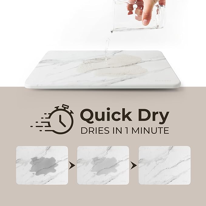 Stone Drying Mat for Kitchen Counter, Multi-Purpose Stone Dish Drying Mat, Water-Absorbent Quick Dish Drying Stone for Kitchen Counter for Cups Dishes Bottles (15.7” L x 11.8” W) - Marble Sandstone
