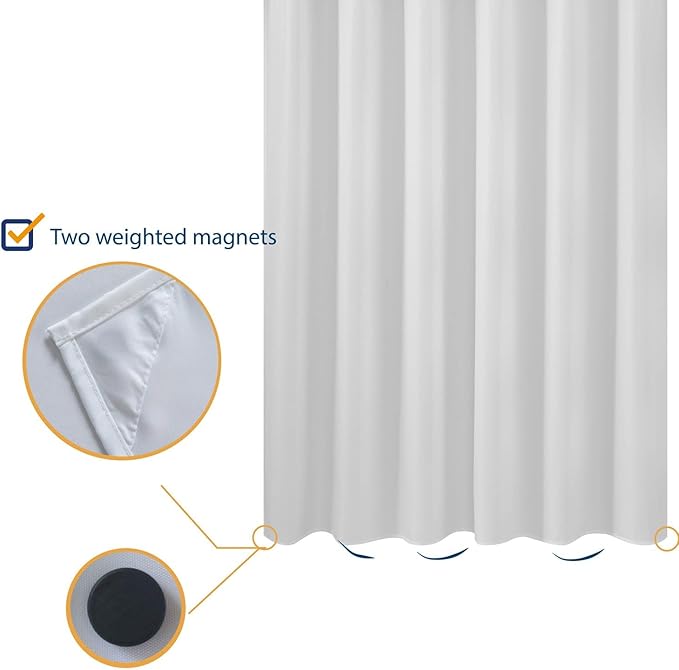 N&Y HOME Extra Long Shower Curtain Liner Fabric 72 x 80 inches, Hotel Quality, Washable, White Spa Bathroom Curtains with Grommets, 72x80