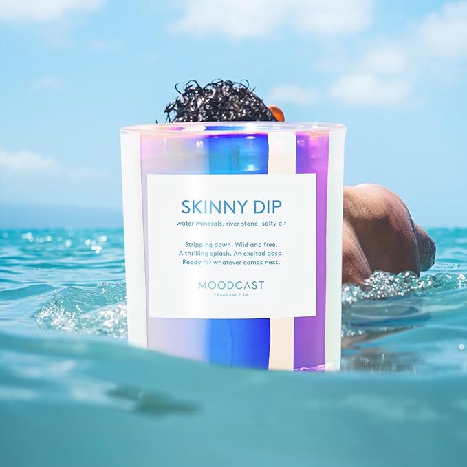 Moodcast Skinny Dip Scented Candle - Aesthetic Candle for Home, Salty Air, River Stone & Water Minerals, Clean Coco Wax Blend, Vegan, Paraben Free, 45-Hour Long Lasting Burn - 8oz