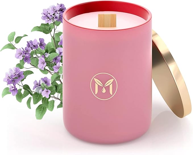 MyrrhUSA Rose Scented Candle – 15 oz Natural Soy Wax with Crackling Wooden Wick & Essential Oils | 80 Hour Burn | Luxury Aromatherapy Candle for Relaxation, Home Décor, Living Room & Bathroom