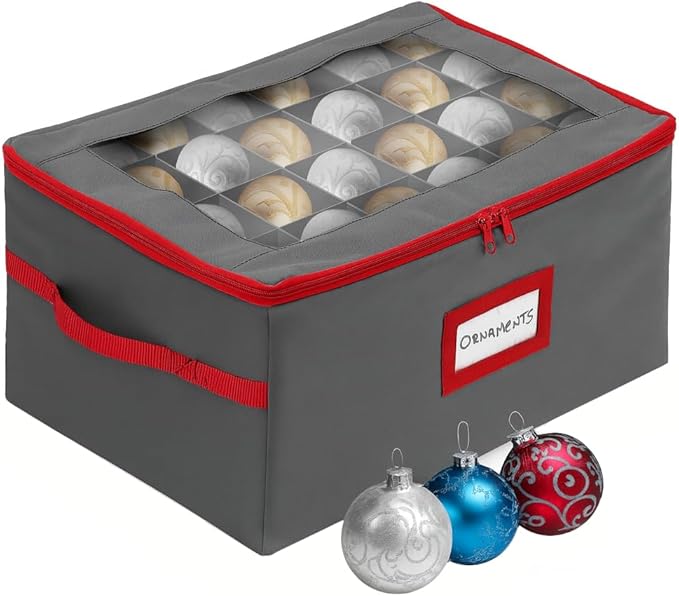 HOLDN’ STORAGE Christmas Ornament Storage Box with Dividers - Fits 72-3” Ornaments, 3 Removable Trays, Durable & Space-Saving, Clear Top Lid, Convenient Storage Designed, Grey