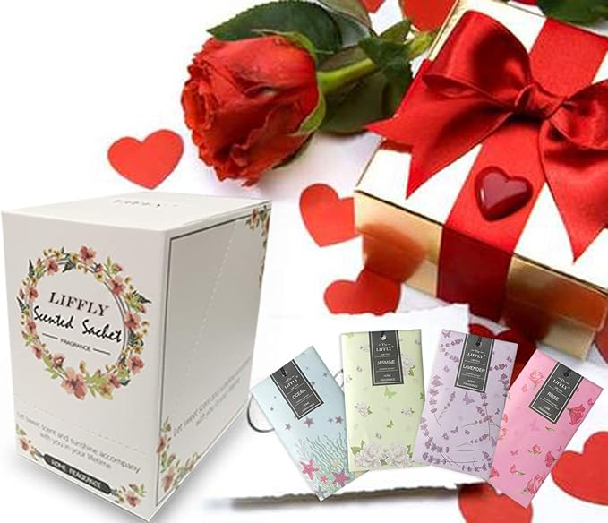 LIFFLY 14 Packs Rose Scented Sachets for Drawers and Closets