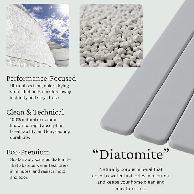DrySwift Large Stone Drying Mat for Kitchen Counter | Premium Diatomaceous Earth Coaster Set for Dishes | Non-Slip Kitchen Sink Mat | Fast-Absorbing, Eco-Friendly | 23" x 15.5" (Light Grey)