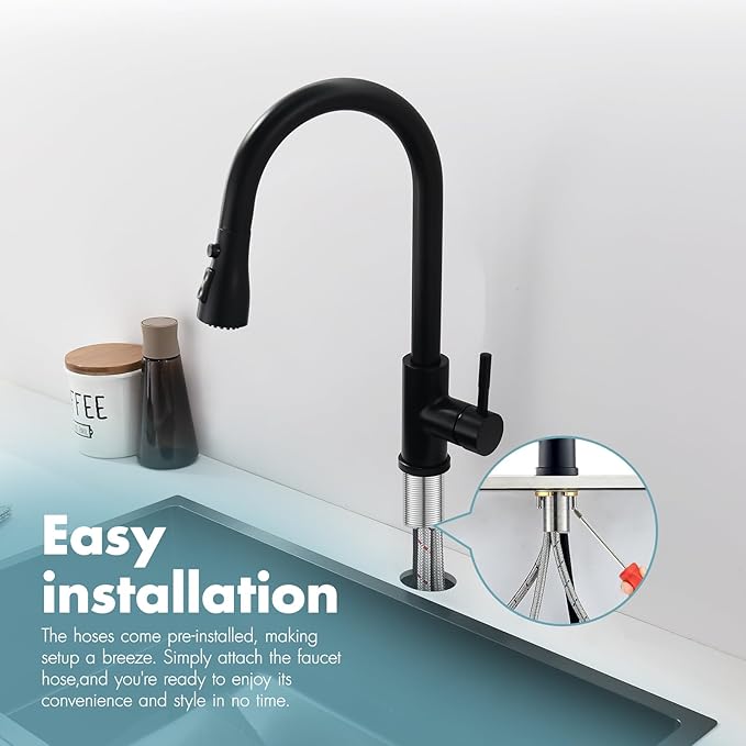 GIMILI Black Kitchen Faucet with Pull Down Sprayer Single Hole Kitchen Sink Faucet Suitable for Farmhouses RV Laundry Room Outdoor and Campers