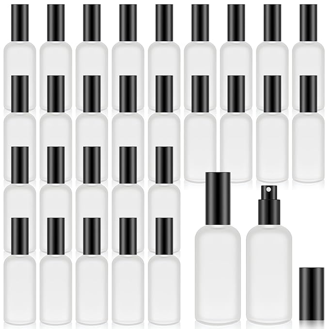Roshtia 30 Pcs 3.4 oz/ 100 ml Black Glass Spray Bottle Refillable Perfume Atomizer Clear Decorative Empty Bottles with Fine Mist Sprayer Pump for Face Body Travel