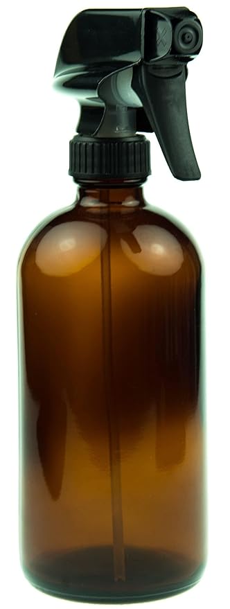 Sally's Organics 16oz Amber Glass Spray Bottle for Thieves Cleaner, Essential Oils, Cleaning Solutions & Plants - Refillable, Chemical-Resistant, with Adjustable Mist & Stream Sprayer