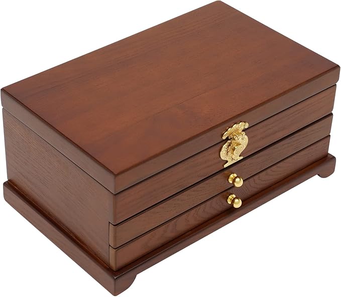 Eapmic Extra Large 3 Layers Wooden Jewelry Box Jewelry Case Cabinet Armoire Ring Necklacel Gift Storage Box Organizer(3 Layers,Brown)