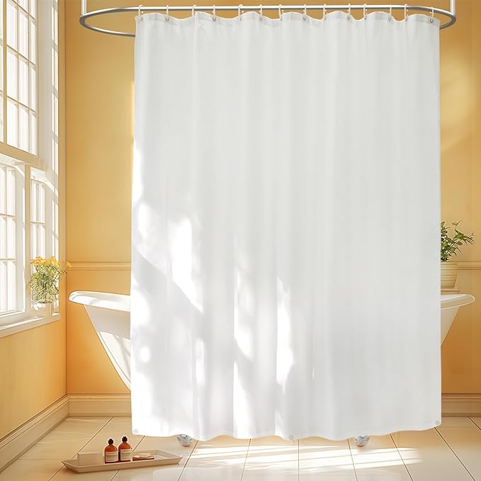 Waterproof Fabric Shower Curtain Liner 84'' Wide with 3 Large Magnets, 84 x 72 inch White Cloth Shower Liner Washable, Hotel Quality Bathroom Shower Curtain Lightweight