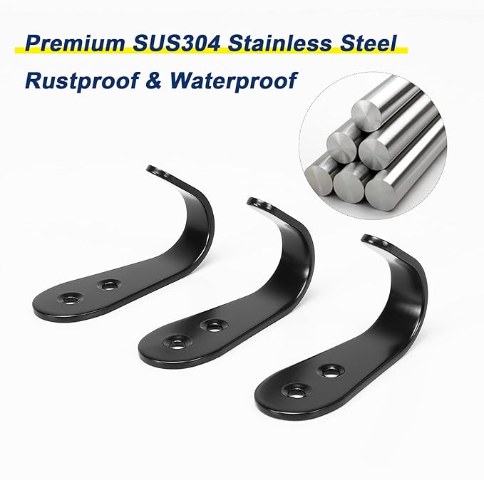 NearMoon Coat Hooks Wall Mounted, Stainless Steel Wall Hooks Heavy Duty Robe Hanger Rustproof for Hanging Coat Towel Hat Key Bag on Bathroom/Kitchen, 10 Pack (Matte Black)