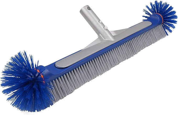 Poolvio Professional 17.5" Floor & Wall Pool Cleaning Brush with Tough Around Nylon Bristles, EZ Clip Aluminum Handle- Easily Sweep from Walls, Floors, Steps