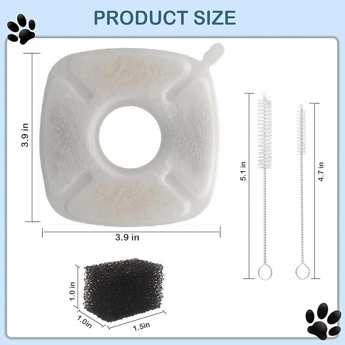 42 Pack(20 Replacement Filters+20 Pre-Filter Sponges+2 Brushes) Cat Water Fountain Filters Replacement,Compatible with VEKEN 67oz/2L,95oz/2.5L,135oz/4L Automatic Pet Fountain Cat Water Dispenser