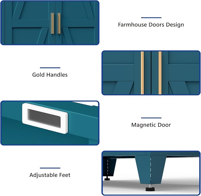 COFaR Metal Wardrobe Closet with Doors, 71'' Tall Farmhouse Bedroom Armoires with Drawers and Hanging Rod, Freestanding Steel Wardrobe Cabinet Coat Closet for Bedroom Home Office Garage, Peacock Blue