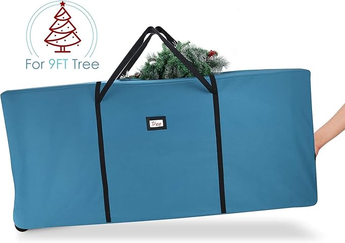 Hearth & Harbor 9 ft Rolling Christmas Tree Storage Bag - Artificial Christmas Tree Bag with Reinforced Handles, Dual Zipper, Wide Opening and Wheels - Storage Container for Trees and Decorations