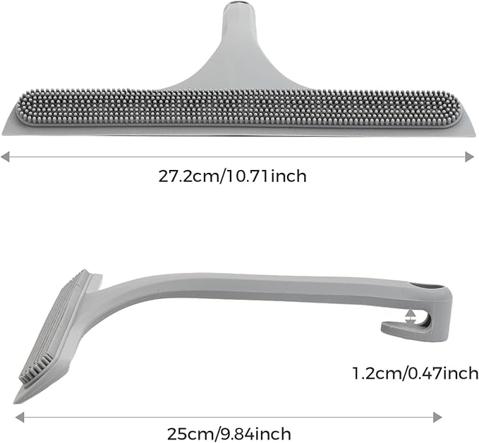 Mesiiloly 10.7“ Wide All-Purpose Shower Squeegee for Glass Doors, Squeegee for Shower Glass with Hook, Window Squeegee with Double-Ended Gap Brush Set for Shower, Bathroom, Car Glass, Mirror (Gray)